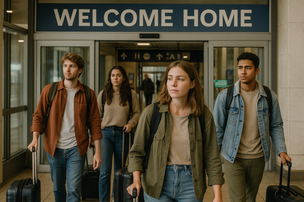 Students returning home feeling uncertain and reflective